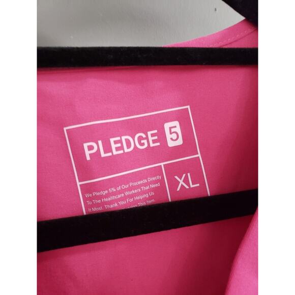 NEW XL Pledge 5 Pink Burgundy V Neck Snap Scrub Nursing‎ Medical Top Shirt - Picture 2 of 4